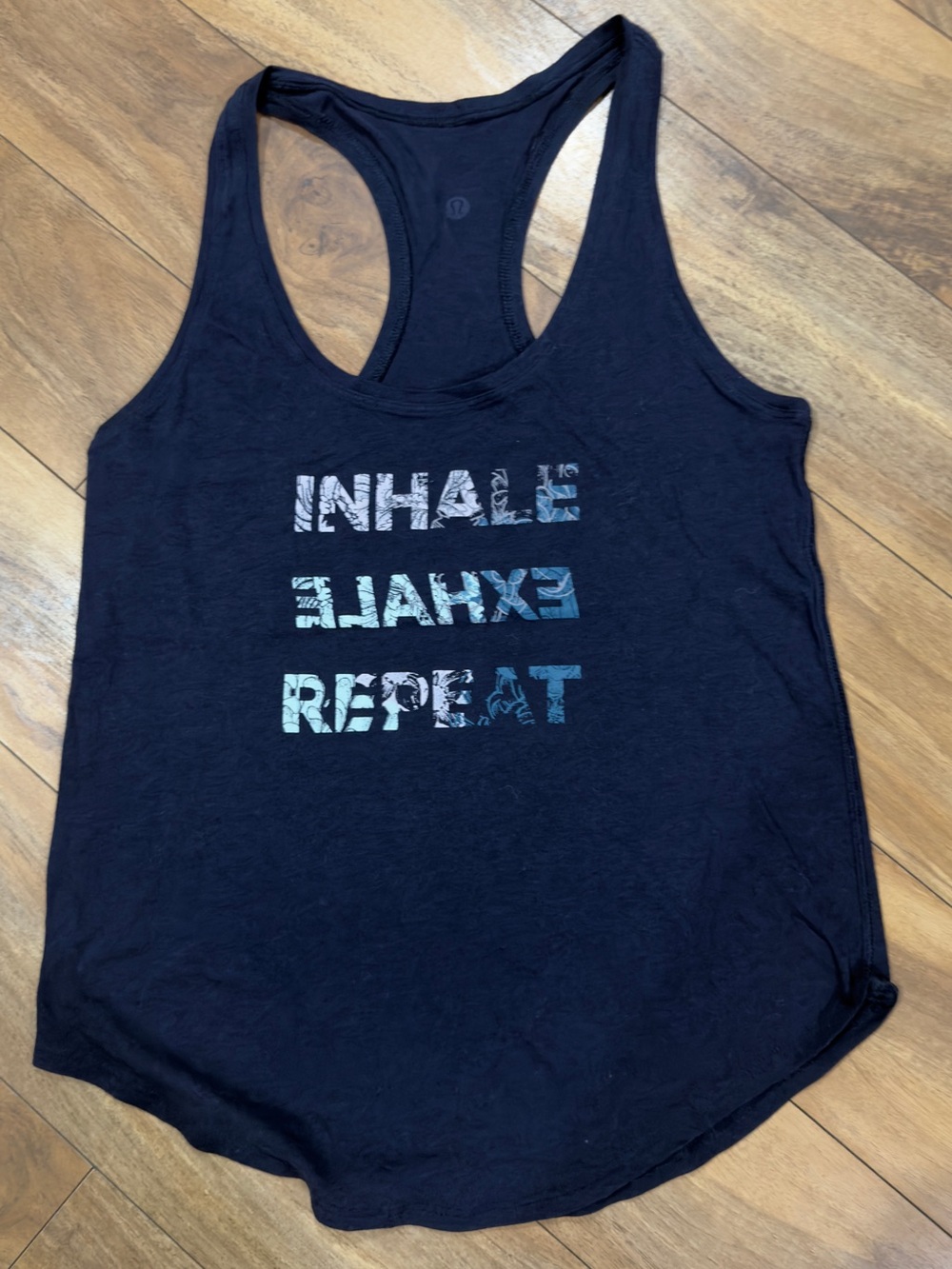 Lululemon Love Tank II Inhale Exhale Repeat Navy Blue Graphic Tank Gym Yoga